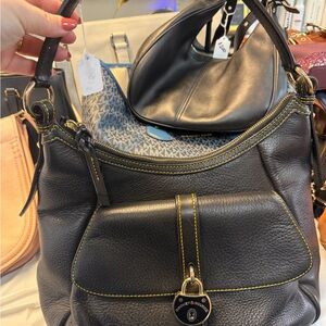 Dooney & Bourke Black Hobo Bag with Yellow Stitching
